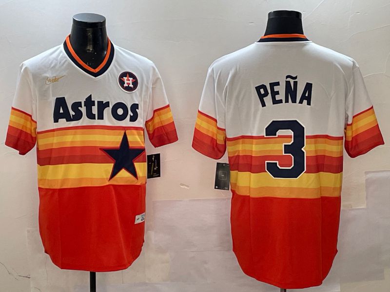 Men Houston Astros 3 Pena White orange Throwback Nike 2025 MLB Jersey style 1